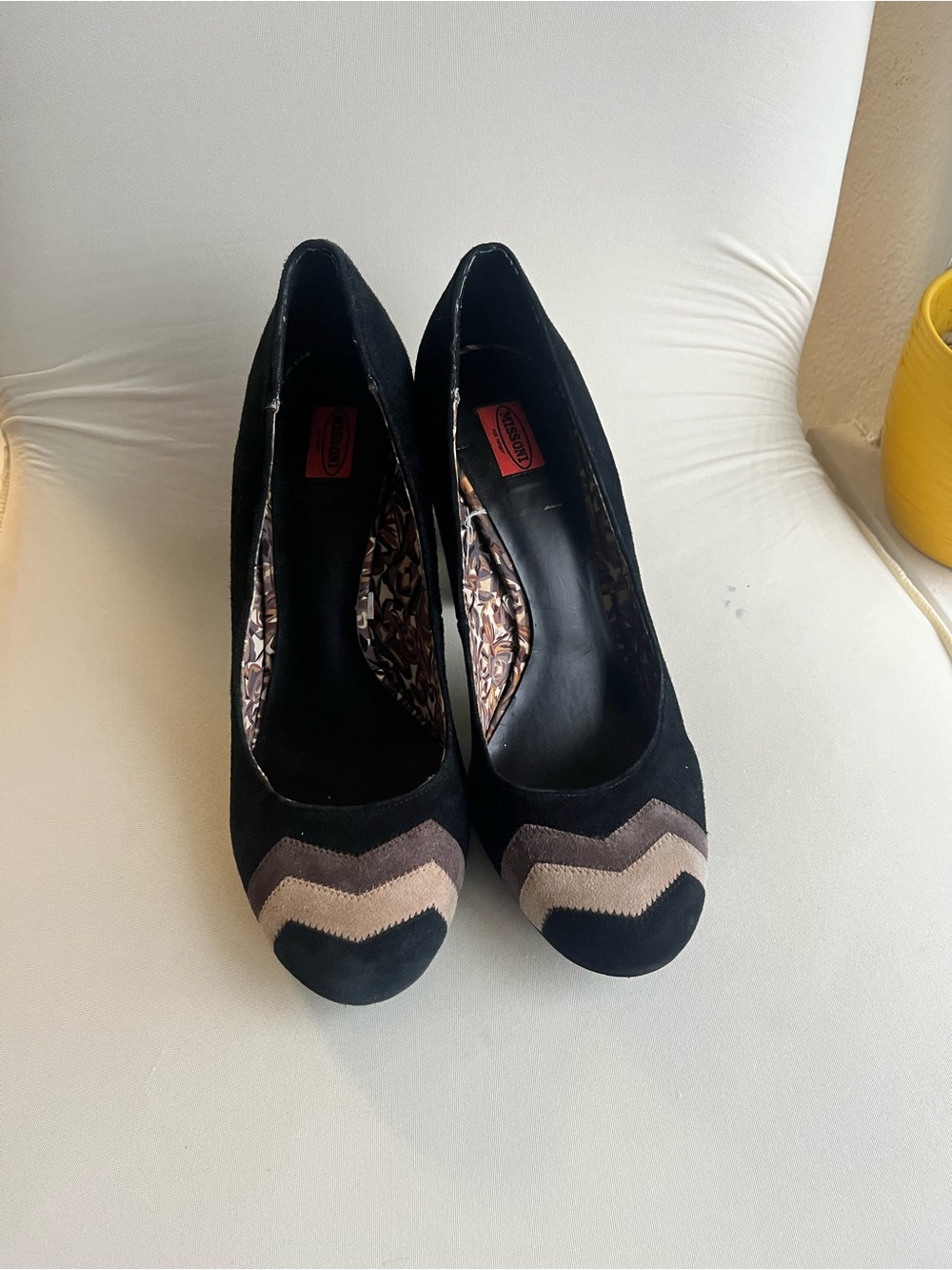 Missoni Black Pumps with Chevron Toe in Tan and Gray